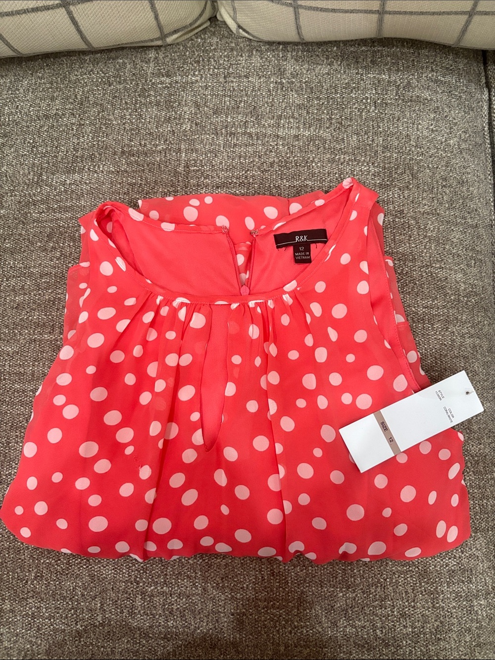 R&K Coral with White Polka Dot Sleeveless Maxi Dress